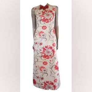 ♧$5,000 OSCAR DE LA RENTA GORGEOUS SILK IVORY RED FLORAL RUNWAY GOWN US 6